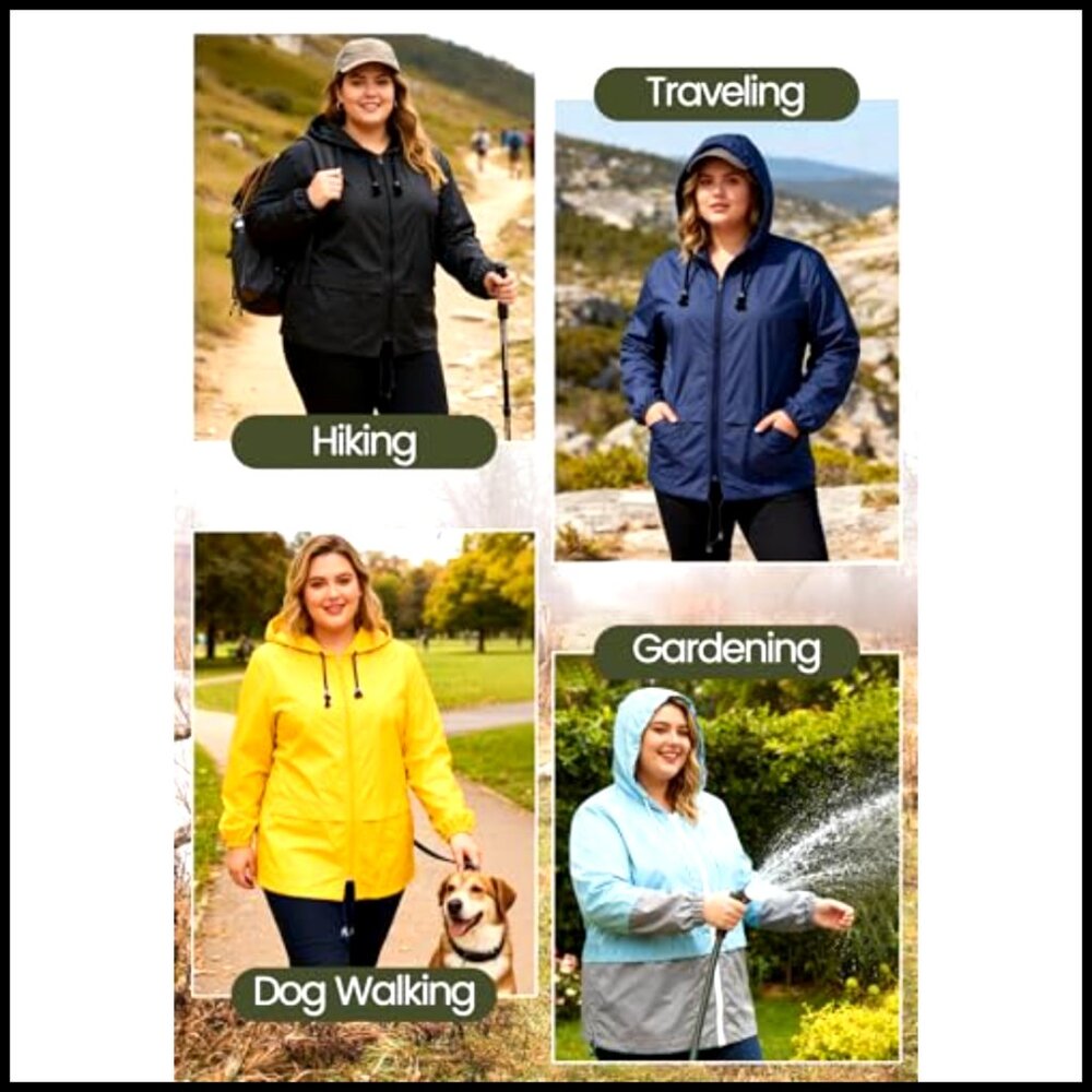 Plus Size Waterproof Rain Jacket Lightweight Pack… - image 2